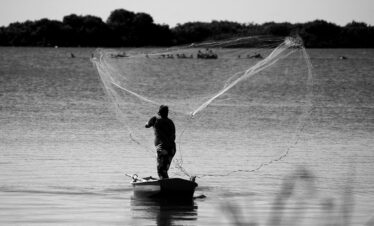 man, fisherman, fishery, boat, sea, network, livelihood, monochrome, black and white, grey, gray, water, fishing, nature, fishing net